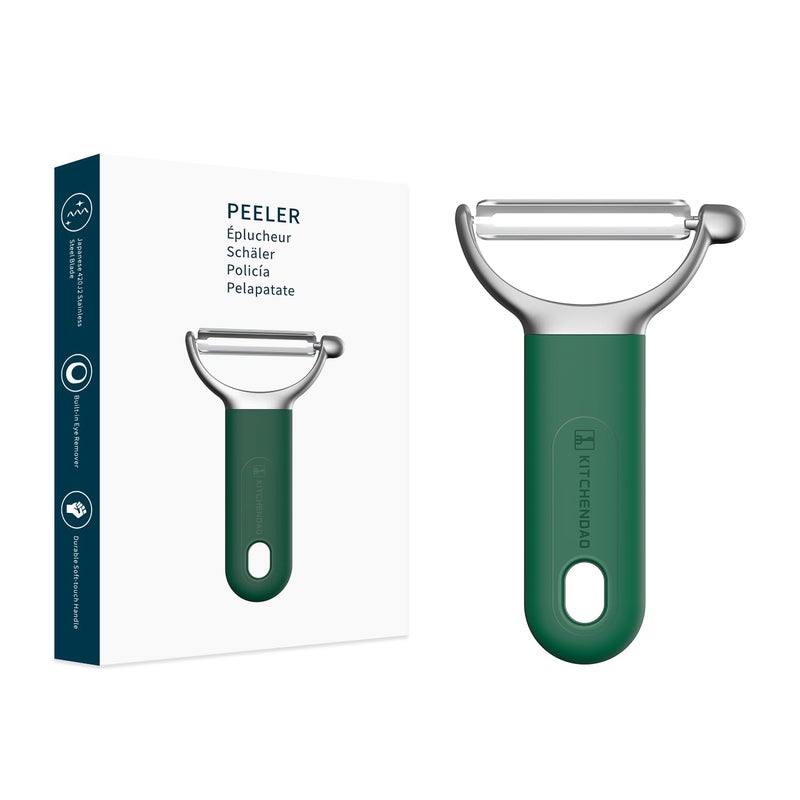KITCHENDAO Swivel Vegetable Potato Peeler for Kitchen, Japanese Stainless Steel Sharp Blade, Heavy Duty Die-cast Construction Y Peeler, Built-in Eye Remover, Soft-touch Handle, Dishwasher Safe, Green - Image 1