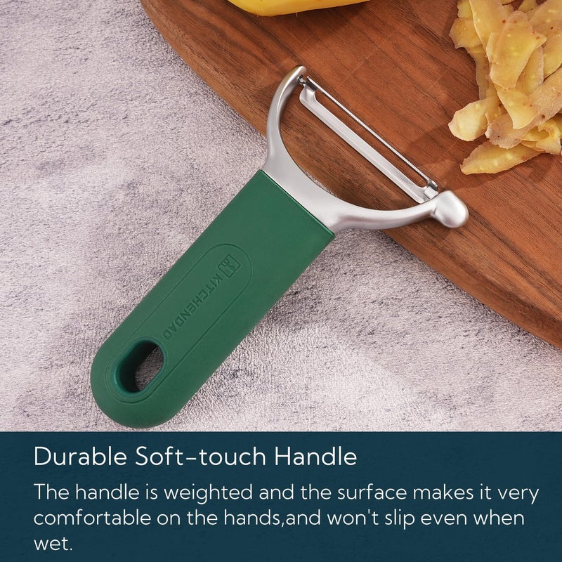 KITCHENDAO Swivel Vegetable Potato Peeler for Kitchen, Japanese Stainless Steel Sharp Blade, Heavy Duty Die-cast Construction Y Peeler, Built-in Eye Remover, Soft-touch Handle, Dishwasher Safe, Green - Image 5