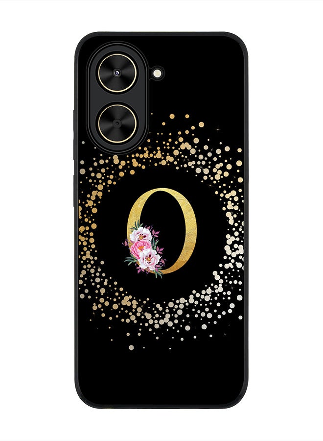 Stylizedd For Xiaomi Poco C71 / Redmi A5 4G Case,Slim fit Camera Protection, Shockproof Thin Phone cover  - Custom Monogram Floral - O ( Black )