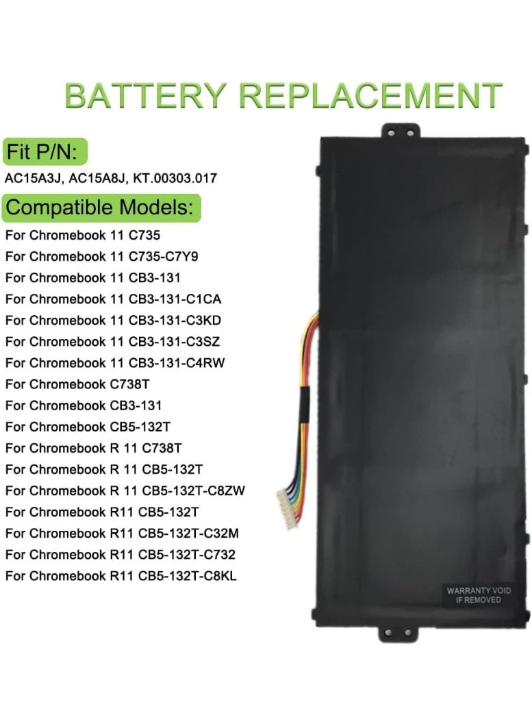 Terabyte 10.8V 36Wh 3490mAh AC15A3J AC15A8J KT.00303.017 Battery Compatible for ACER Chromebook 11 C735 CB3-131 C738T CB5-132T - Image 3