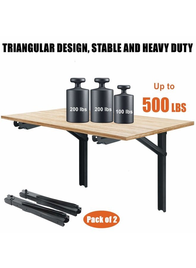 WALMANN 24" Folding Shelf Brackets, Heavy Duty Collapsible Brackets for Shelves Wall Mounted Hinges Space Saving Folding Bracket for Table Bench - Image 5