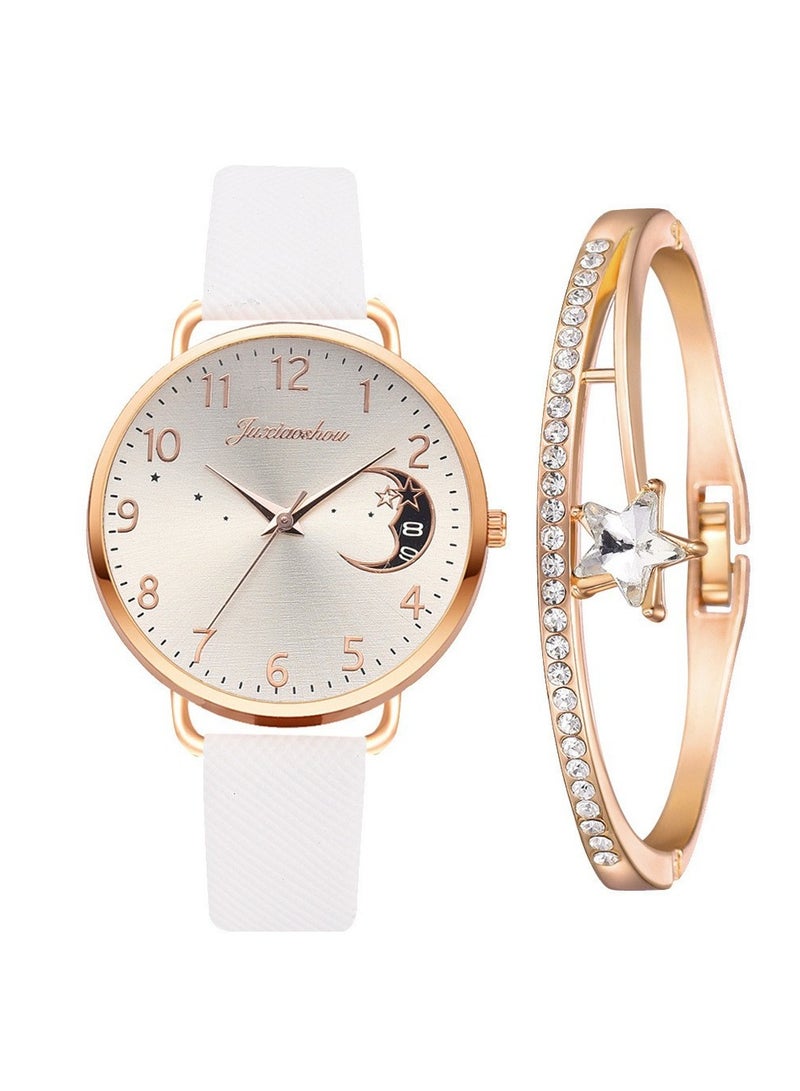 Geneva Womens Watch Gifts Set with Bracelet White for Lady Female Girls Minimalist Slim Thin Casual Dress Analog Quartz Wrist Watches - Image 1