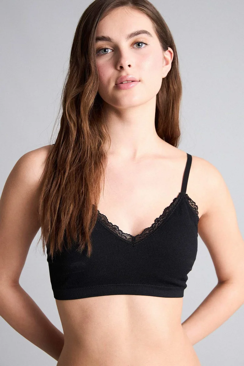 DeFacto Lace Detail Removable Cup Removable Padded T-Shirt Bra