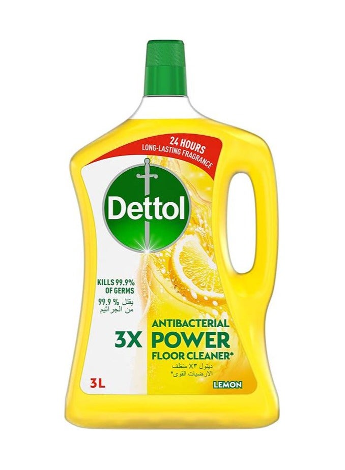 Dettol Antibacterial Power Floor Cleaner With 3 Times Powerful Cleaning (Kills 99.9% Of Germs), Lemon Scent, 3L