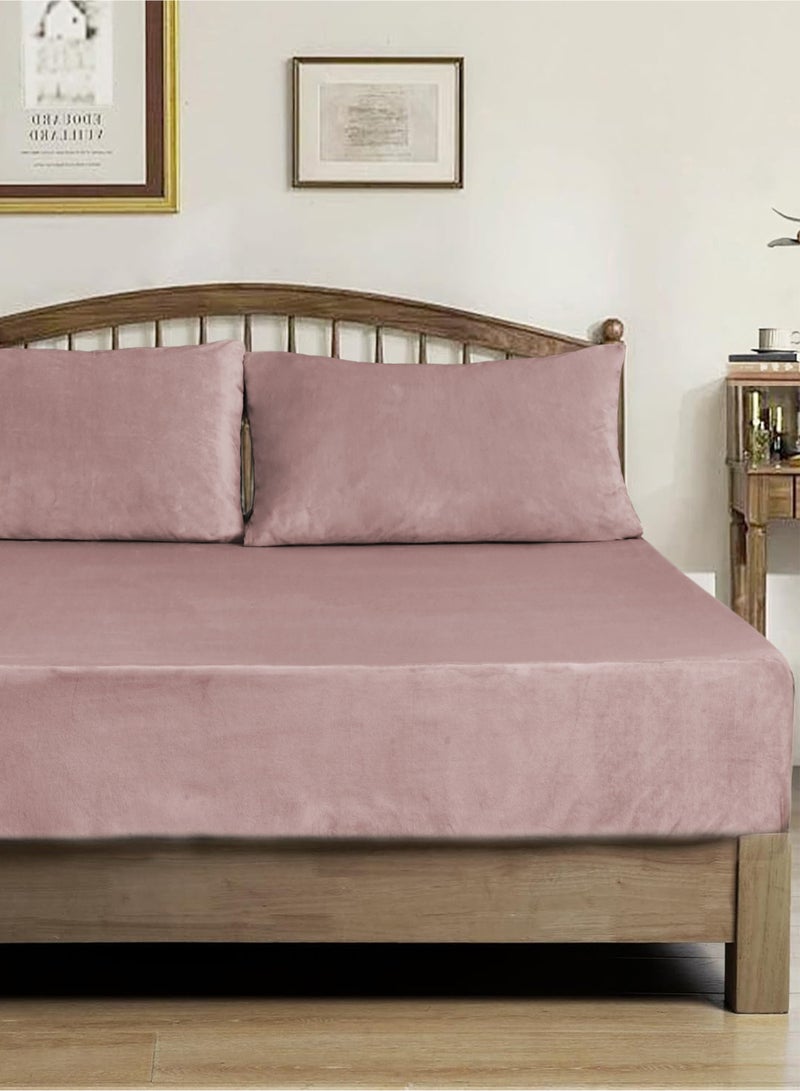 Master Home Textile Velvet Fitted Sheet Set, Queen Size - 3PCS,Fits 160 x 200 cm Bed, Soft & Cozy - Image 1