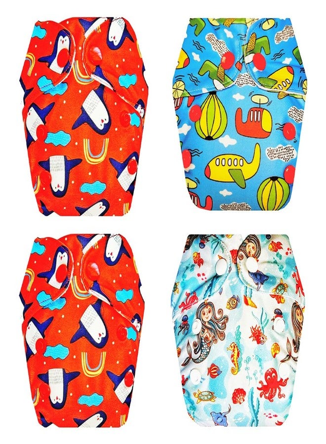 حفاضات قماشية فاخرة من دمبلدو للأطفال حديثي الولادة مع ماصة مدمجة (عبوة من 4 قطع) | شعور بالجفاف والراحة | مانعة للتسرب | سهلة التنظيف | مثالية لفصل الصيف الهندي | من 0 إلى 4 أشهر | للجنسين - Image 1