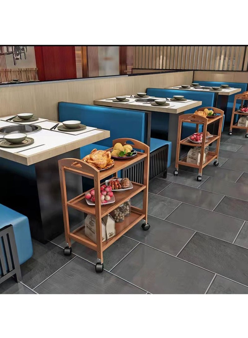 FFD Bamboo Kitchen Trolly Kitchen Storage Rack Food Serving Trolly with Rotatin Wheels Wooden Storage Cart Tea Trolly with Handles 3 Floor - Image 5