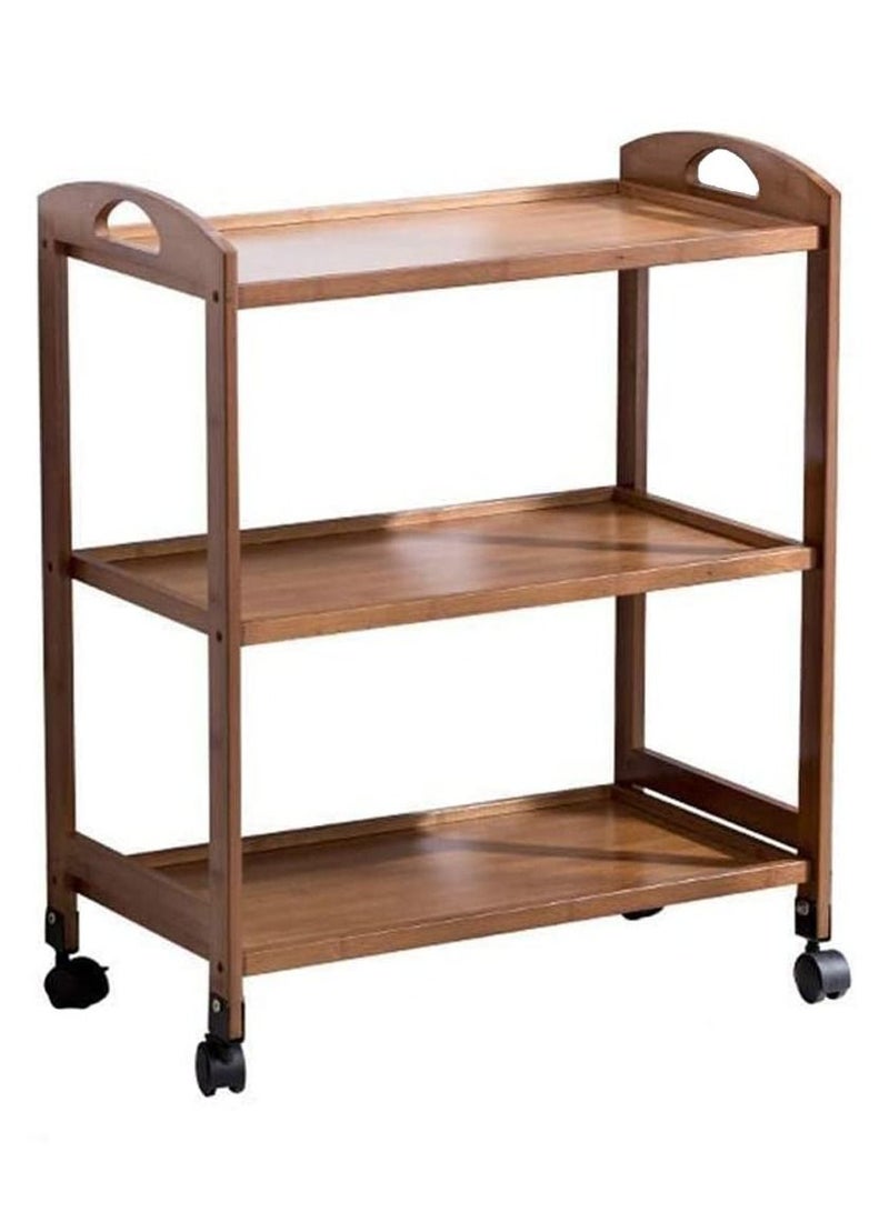 FFD Bamboo Kitchen Trolly Kitchen Storage Rack Food Serving Trolly with Rotatin Wheels Wooden Storage Cart Tea Trolly with Handles 3 Floor - Image 3
