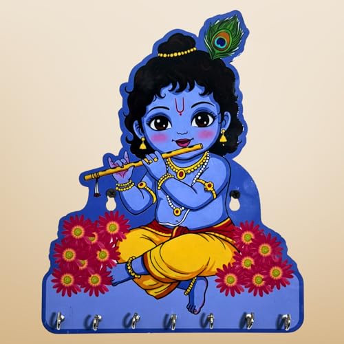Maefele Shri Krishna (Makhan Chor) Key Holder – Decorative Wall Art for Home | Little Krishna Key Organizer for Bedroom, Living Room, Guest Room & Dining Area - Image 1
