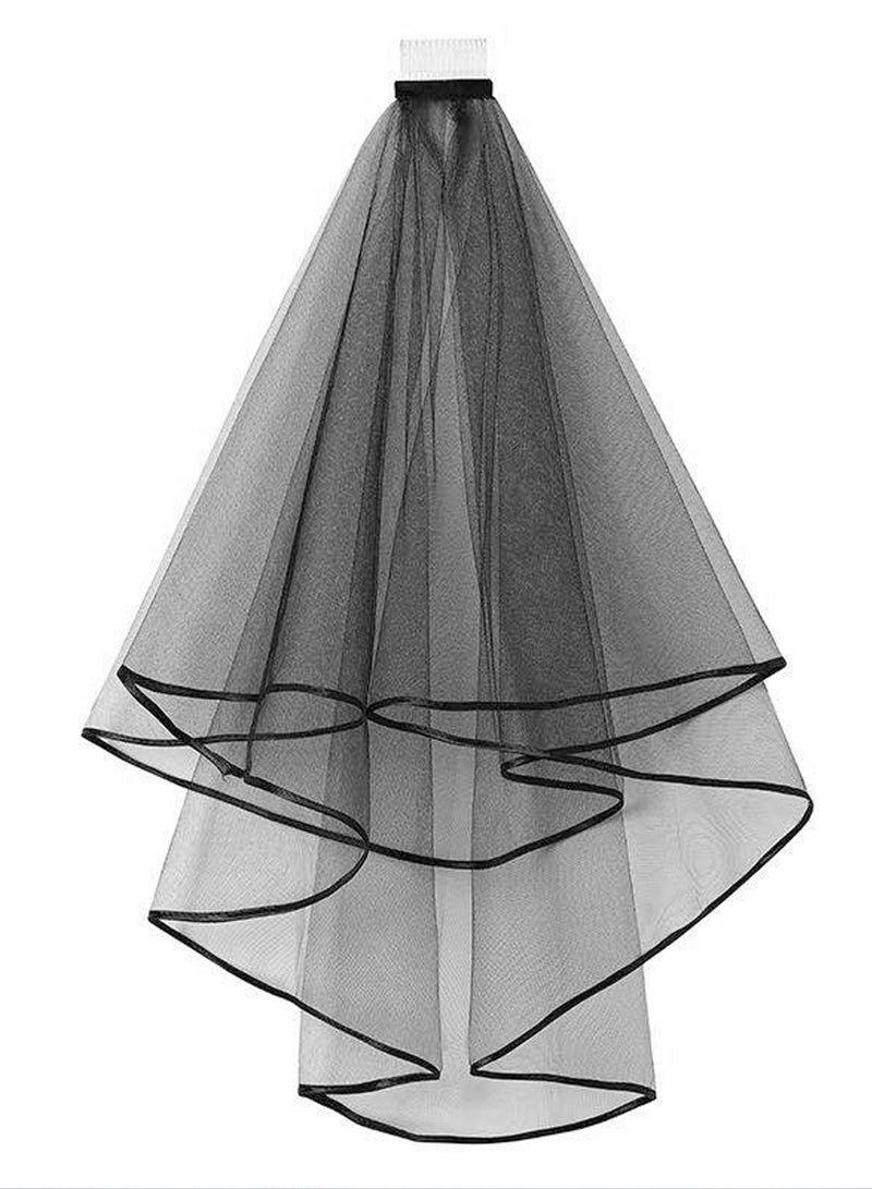 Bridal Veil for Women, Short Simple Tulle Wedding Veil, Satin Edge With Comb for Wedding Bachelorette Costume Party,Black - Image 1