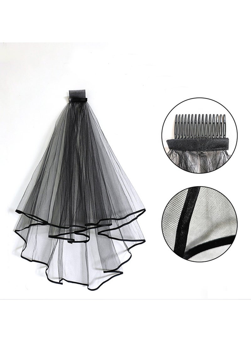 Bridal Veil for Women, Short Simple Tulle Wedding Veil, Satin Edge With Comb for Wedding Bachelorette Costume Party,Black - Image 2