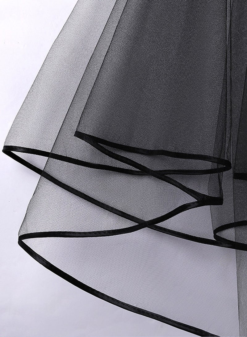 Bridal Veil for Women, Short Simple Tulle Wedding Veil, Satin Edge With Comb for Wedding Bachelorette Costume Party,Black - Image 3