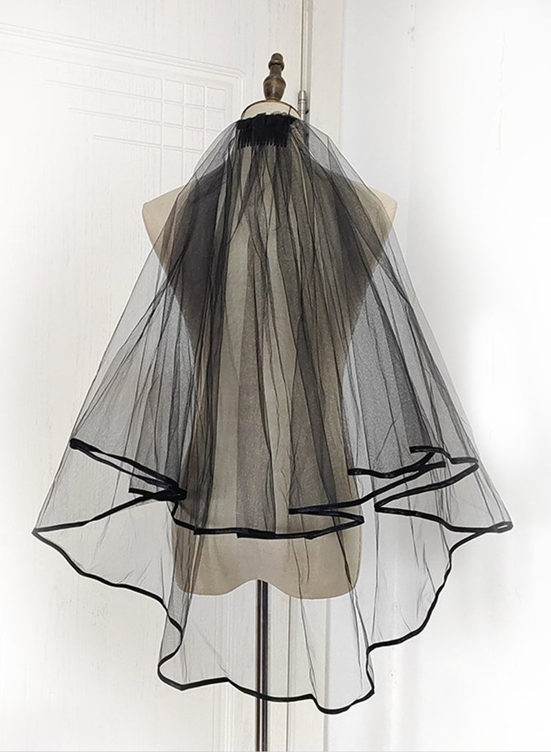Bridal Veil for Women, Short Simple Tulle Wedding Veil, Satin Edge With Comb for Wedding Bachelorette Costume Party,Black - Image 4