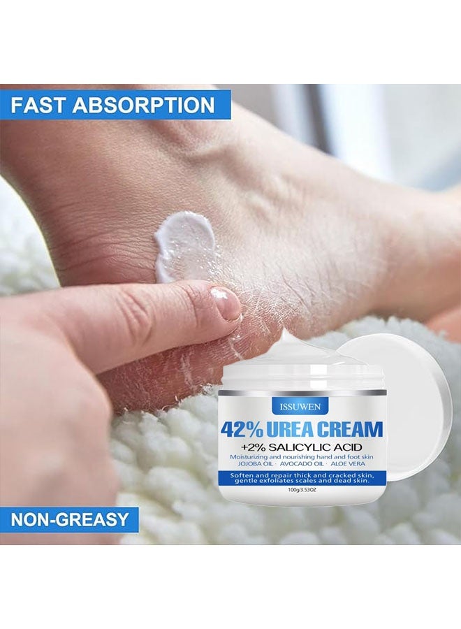 ISSUWEN Urea Cream 42% + Salicylic Acid 2% 100g, Foot Cream for Dry Cracked Heels Knees Elbows Hands Repair Treatment, Foot Moisturizer for Dead Skin Remover Toenail Softener, Foot Care - Image 4