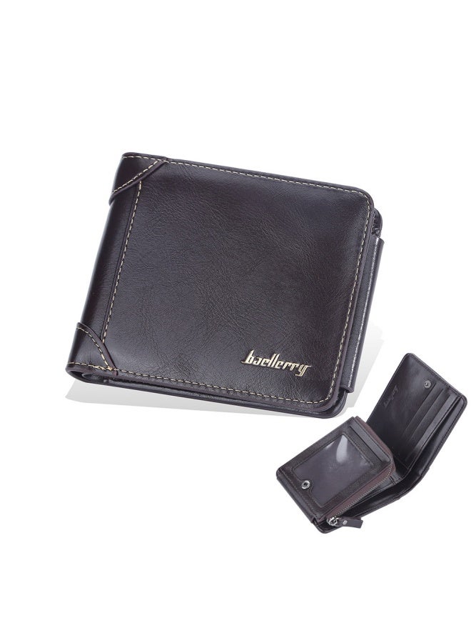 بايلليري محفظة قهوة أفقية للرجال قصيرة بسحاب من BAELLERRY وحامل بطاقات رفيع وعصري للرجال - Image 1