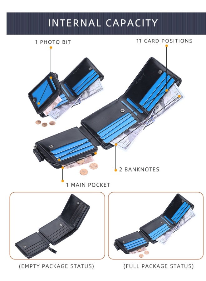بايلليري محفظة قهوة أفقية للرجال قصيرة بسحاب من BAELLERRY وحامل بطاقات رفيع وعصري للرجال - Image 2