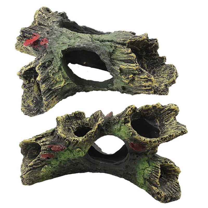 DoubleWood 2 PCS Decaying Trunk Betta Fish Driftwood Resin Crafts Ornament with Holes Aquarium Caves Fish Tank Wood Decor