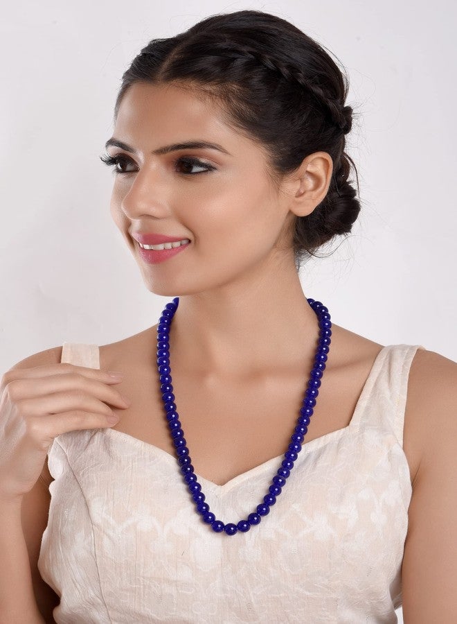 Efulgenz Beaded Necklace Pearl Blue Indian Jewelry Set Chain Necklace Faux Pearl Handmade Strand Beaded Necklace Bollywood Jewelry Sets for Women - Image 4