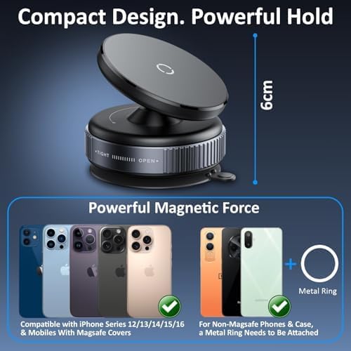 LNT Magnetic Car Phone Mount with Vacuum Lock Suction | 360° Adjustable | Strong Grip for All Magsafe Devices | Compact and Hands-Free Smartphone Stand (Mobile_Holder) - Image 3
