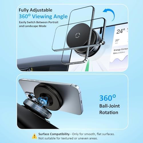 LNT Magnetic Car Phone Mount with Vacuum Lock Suction | 360° Adjustable | Strong Grip for All Magsafe Devices | Compact and Hands-Free Smartphone Stand (Mobile_Holder) - Image 4