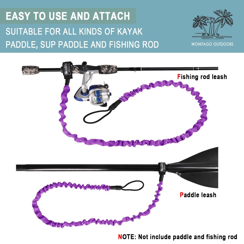 Wonitago Stretchable Kayak Paddle Leash, Coiled Rod Leash Tool Lanyard For Kayak And Sup Paddles, Fishing Poles Rods, Purple 2 Pack - Image 4