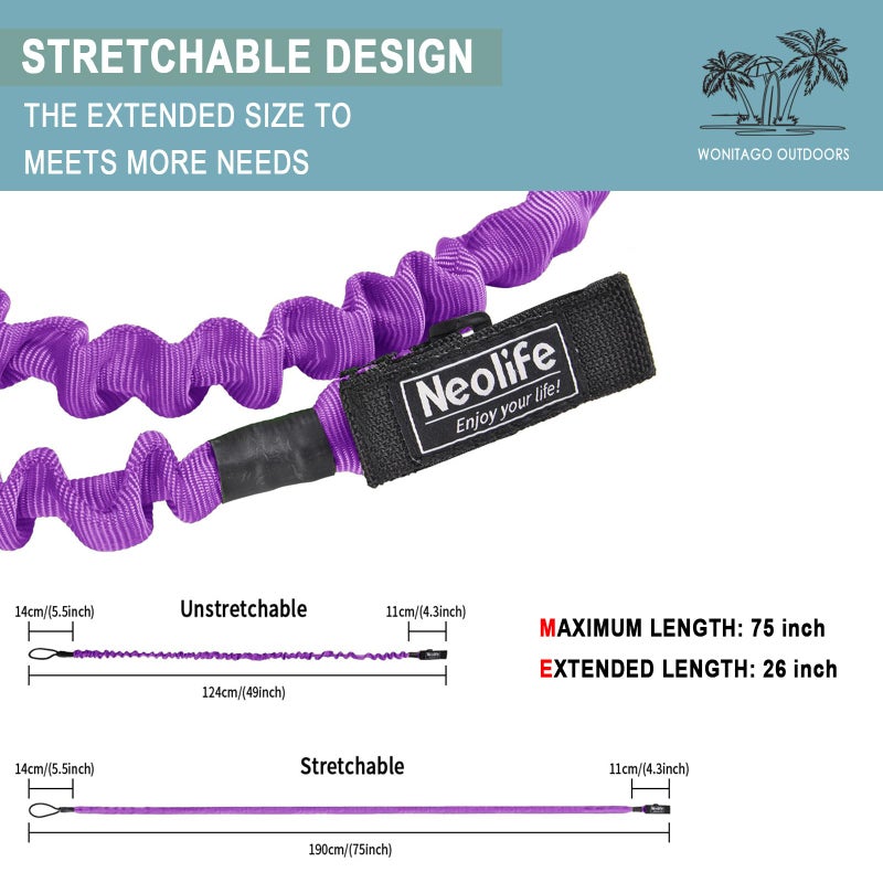 Wonitago Stretchable Kayak Paddle Leash, Coiled Rod Leash Tool Lanyard For Kayak And Sup Paddles, Fishing Poles Rods, Purple 2 Pack - Image 3