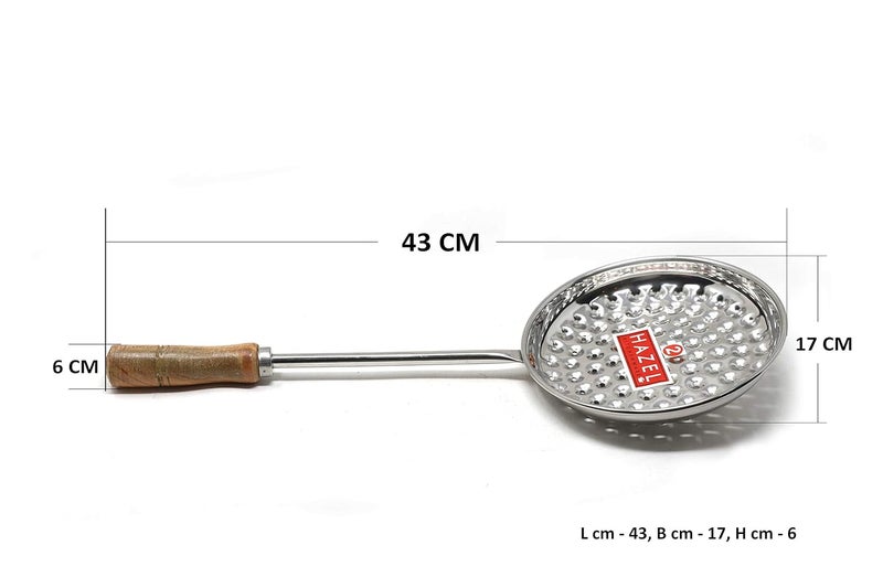 Hazel HAZEL Boondi Maker Stainless Steel 43 x 17 x 6 Centimeters Multipurpose Jhara for Boondi Raita and Laddu Sweets with Wooden Handle for Firm Grip  - Image 3