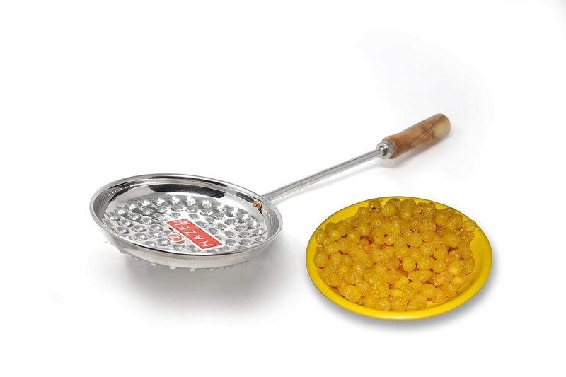 Hazel HAZEL Boondi Maker Stainless Steel 43 x 17 x 6 Centimeters Multipurpose Jhara for Boondi Raita and Laddu Sweets with Wooden Handle for Firm Grip  - Image 1