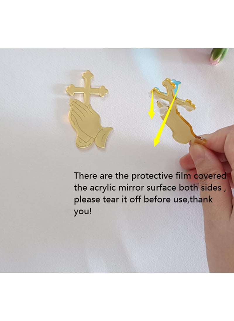 MEYA 12pcs of Acrylic Mirror Pray Tags with CrossChristeningBaptism Acrylic Mirrored Cross Charm for Festival Party DIY Ornament 25 Gold Mirror  - Image 2