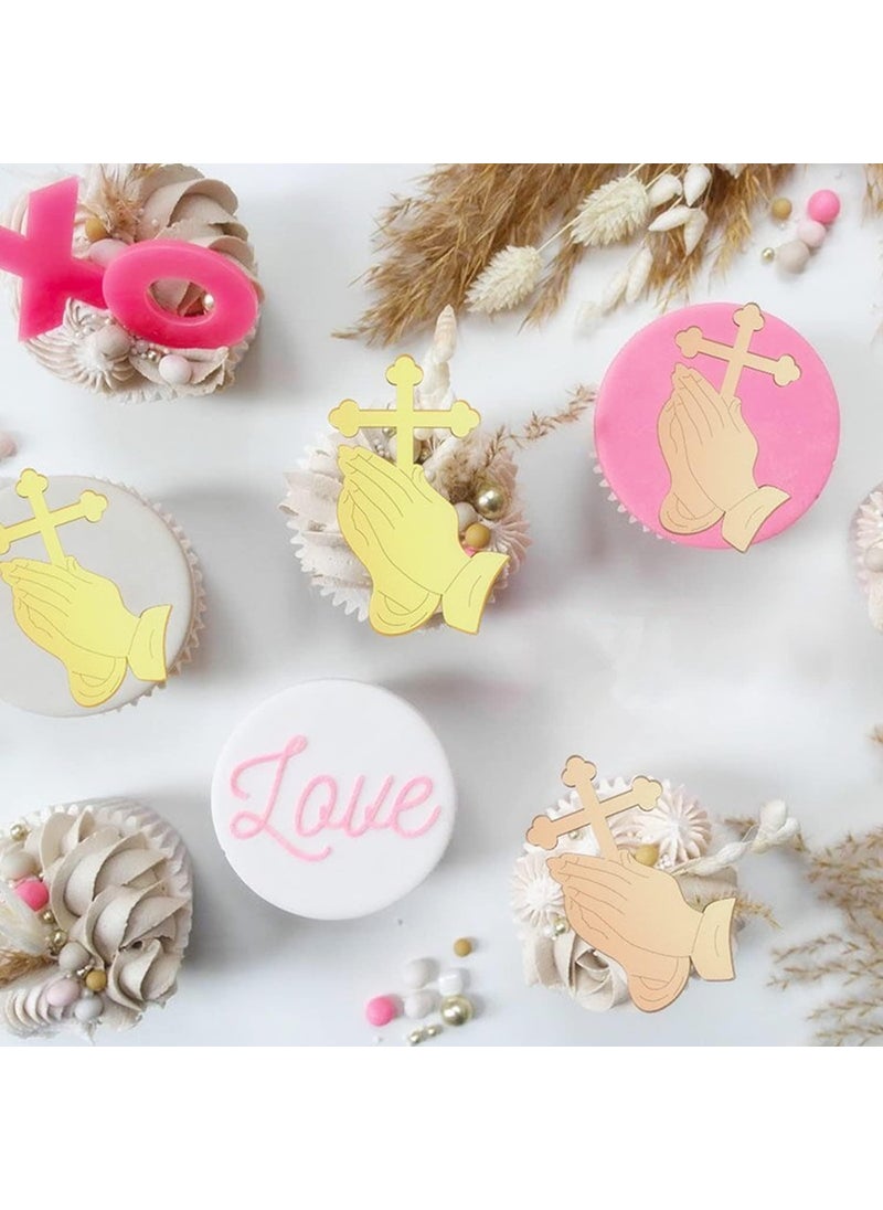 MEYA 12pcs of Acrylic Mirror Pray Tags with CrossChristeningBaptism Acrylic Mirrored Cross Charm for Festival Party DIY Ornament 25 Gold Mirror  - Image 4