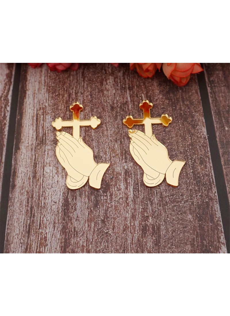 MEYA 12pcs of Acrylic Mirror Pray Tags with CrossChristeningBaptism Acrylic Mirrored Cross Charm for Festival Party DIY Ornament 25 Gold Mirror  - Image 5