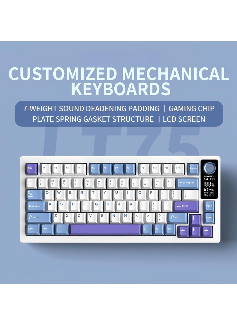 LANGTU LT75 RGB Gaming Mechanical Keyboard, 3 Mode Wired BT Wireless Gaming Mechanical 75% Keyboard,80 Keys Gasket Structure RGB Full-key Hot-swap Gaming Keyboard - Image 2