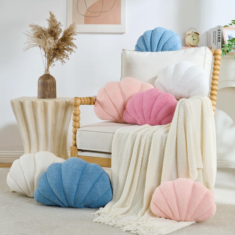 CANGHI Shell Pillow Seashell Decorative Pillow Ivory White Beachy Coastal Shell Shaped Throw Pillows 13x10 Inch Soft Ocean Beach Sea Shell Plush Pillows Cushion for Bed Couch Living Sofa Room Decor - Image 3