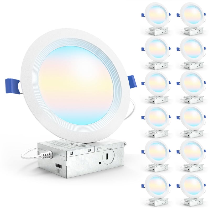 Sunco Lighting Sunco 12 Pack 6 Inch LED Recessed Light, Ceiling Canless Recessed Lights, Baffle Trim, 1200 LM, 14W, Selectable CCT 2700K/3000K/4000K/5000K/6000K, Dimmable with Junction Box - Image 1
