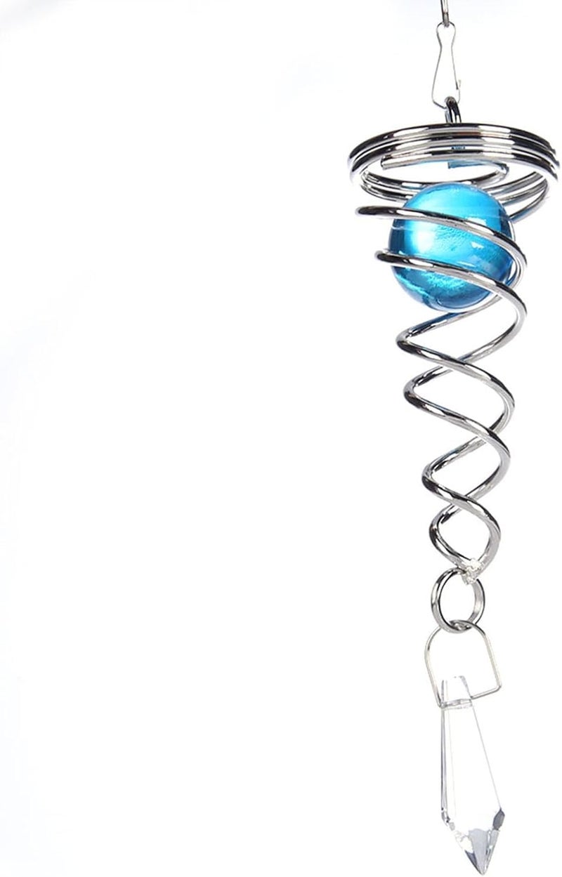 CONSILA Crystal Spiral Wind Twister Stainless Steel 360Rotating Wind Chimes Gazing Balls Modern Metal Wind Chimes Decoration to Hang Up Art Sculpture Garden Yard Decor Lake Blue - Image 1