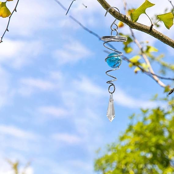 CONSILA Crystal Spiral Wind Twister Stainless Steel 360Rotating Wind Chimes Gazing Balls Modern Metal Wind Chimes Decoration to Hang Up Art Sculpture Garden Yard Decor Lake Blue - Image 2