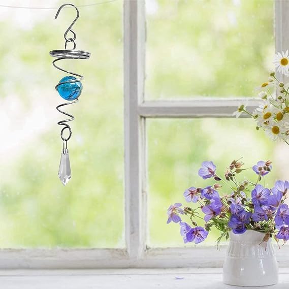 CONSILA Crystal Spiral Wind Twister Stainless Steel 360Rotating Wind Chimes Gazing Balls Modern Metal Wind Chimes Decoration to Hang Up Art Sculpture Garden Yard Decor Lake Blue - Image 4