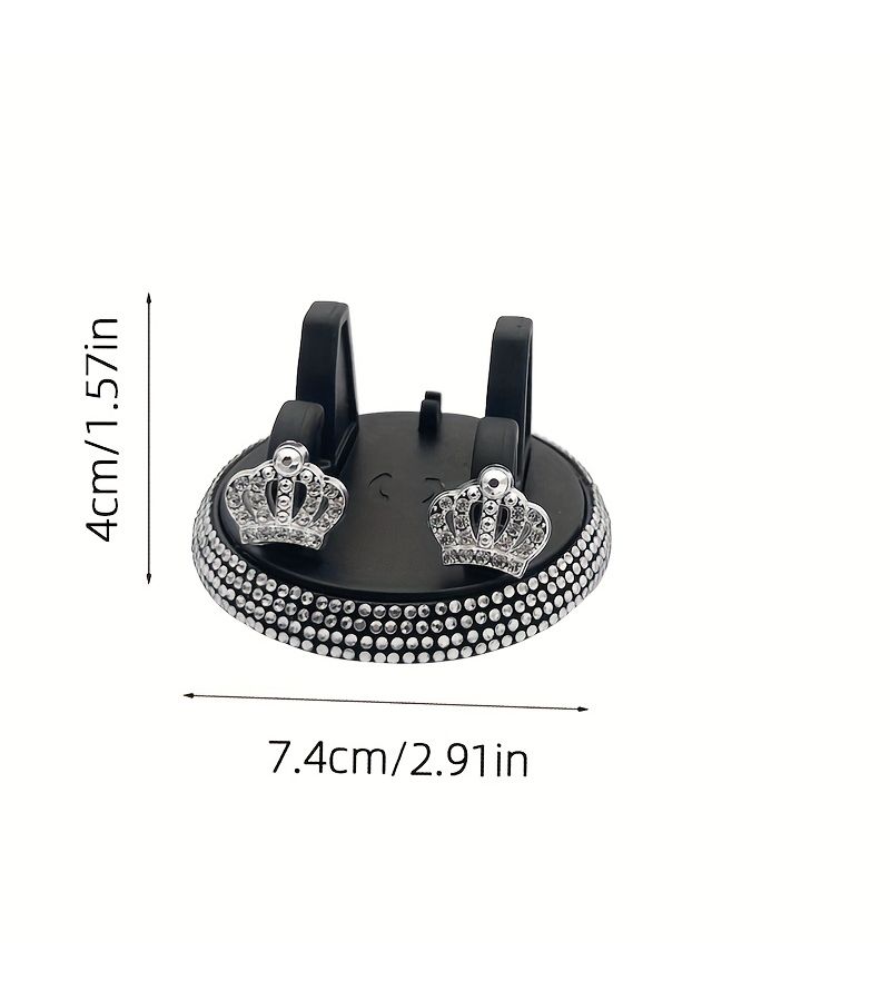 White Rhinestone Crown Pattern Car Phone Holder Adhesive Dashboard Stand Vehicle Navigation Support Automotive Decor - Image 2