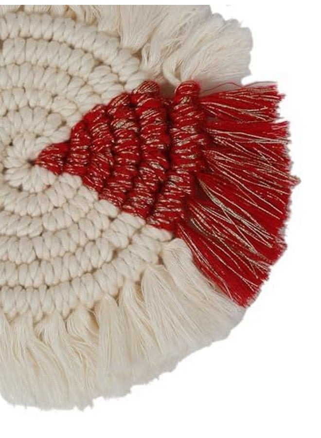 MY CREATIVE HUT My Creative Hut Handmade Macramé Christmas Coasters - Set of 4 (White Red), Boho Style Holiday Decorations for Dinner Table and Kitchen, Holiday Gifting - Image 2