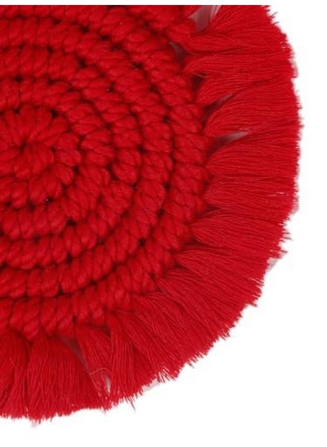 MY CREATIVE HUT My Creative Hut Handmade Macramé Christmas Coasters - Set of 4 (White Red), Boho Style Holiday Decorations for Dinner Table and Kitchen, Holiday Gifting - Image 3