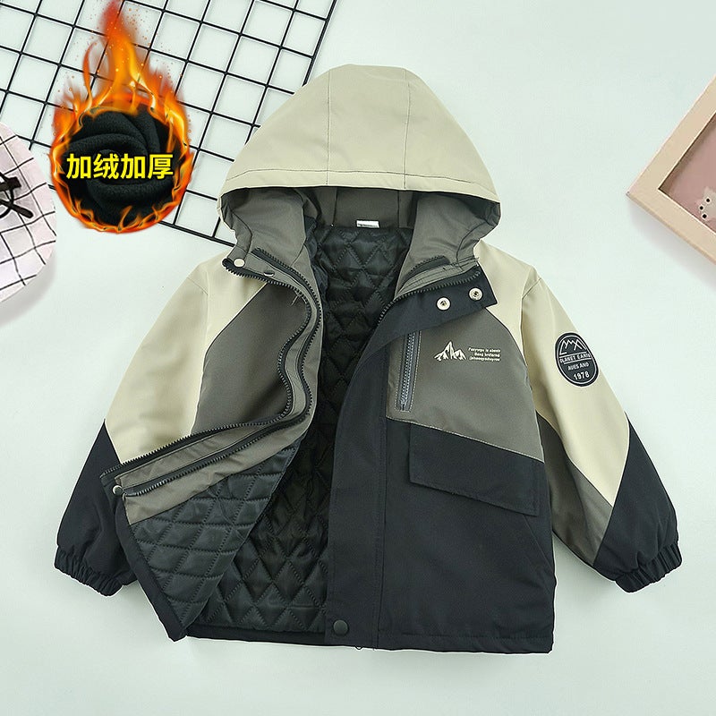 Boys' Outdoor Jacket Top For Middle And Large Children'S Thickened Cotton Jacket Children'S Rainproof Windproof Top Fashionable Clothes - Image 2