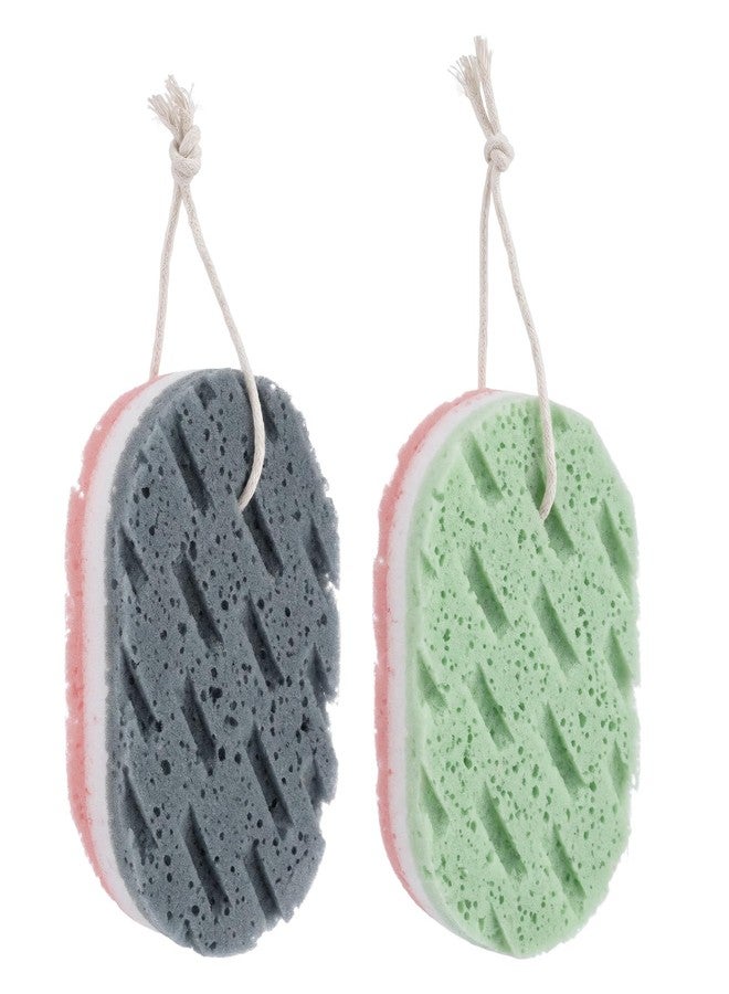Exircy 2 PCS 3-Layer Bath Sponges, Soft Shower Sponges Reusable Body Exfoliating Sponge Exfoliating Bath Sponge with Hanging Straps Colorful LuffaSponge - Image 1