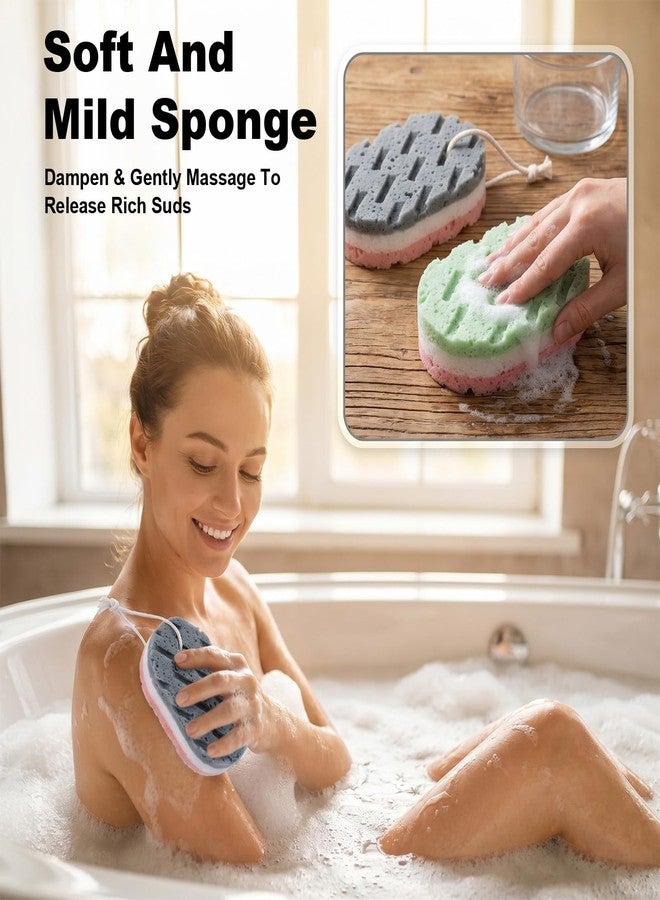 Exircy 2 PCS 3-Layer Bath Sponges, Soft Shower Sponges Reusable Body Exfoliating Sponge Exfoliating Bath Sponge with Hanging Straps Colorful LuffaSponge - Image 3