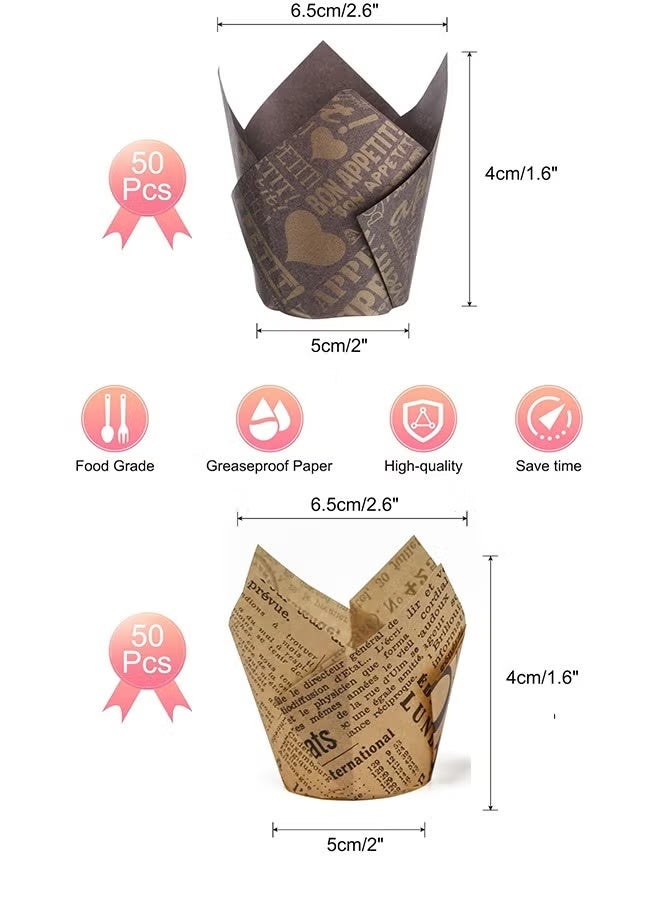 100 قطعة بطانات كب كيك لكأس الكعك ، 2 أغلفة مختلفة من الشحوم لحفل زفاف عيد ميلاد - Image 2