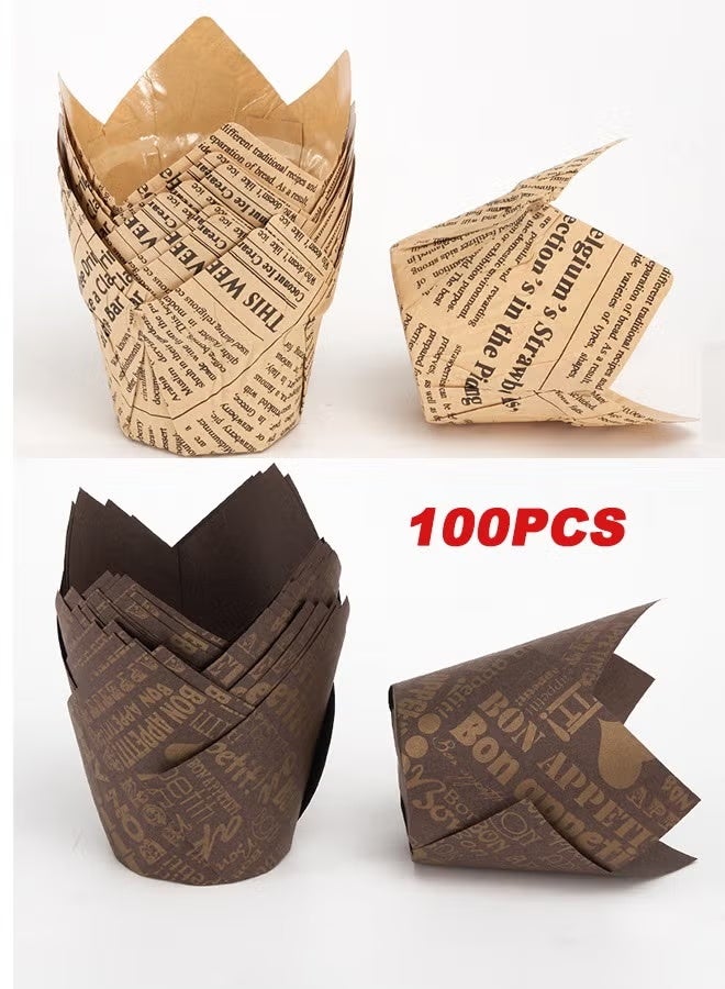 100 قطعة بطانات كب كيك لكأس الكعك ، 2 أغلفة مختلفة من الشحوم لحفل زفاف عيد ميلاد - Image 1