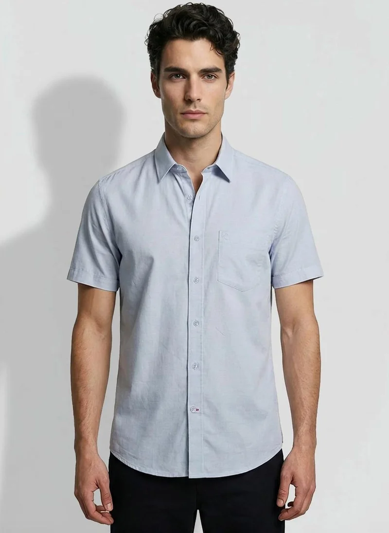 بيينغ هيومان Blue Regular Fit Men's Short Sleeves Casual Shirts