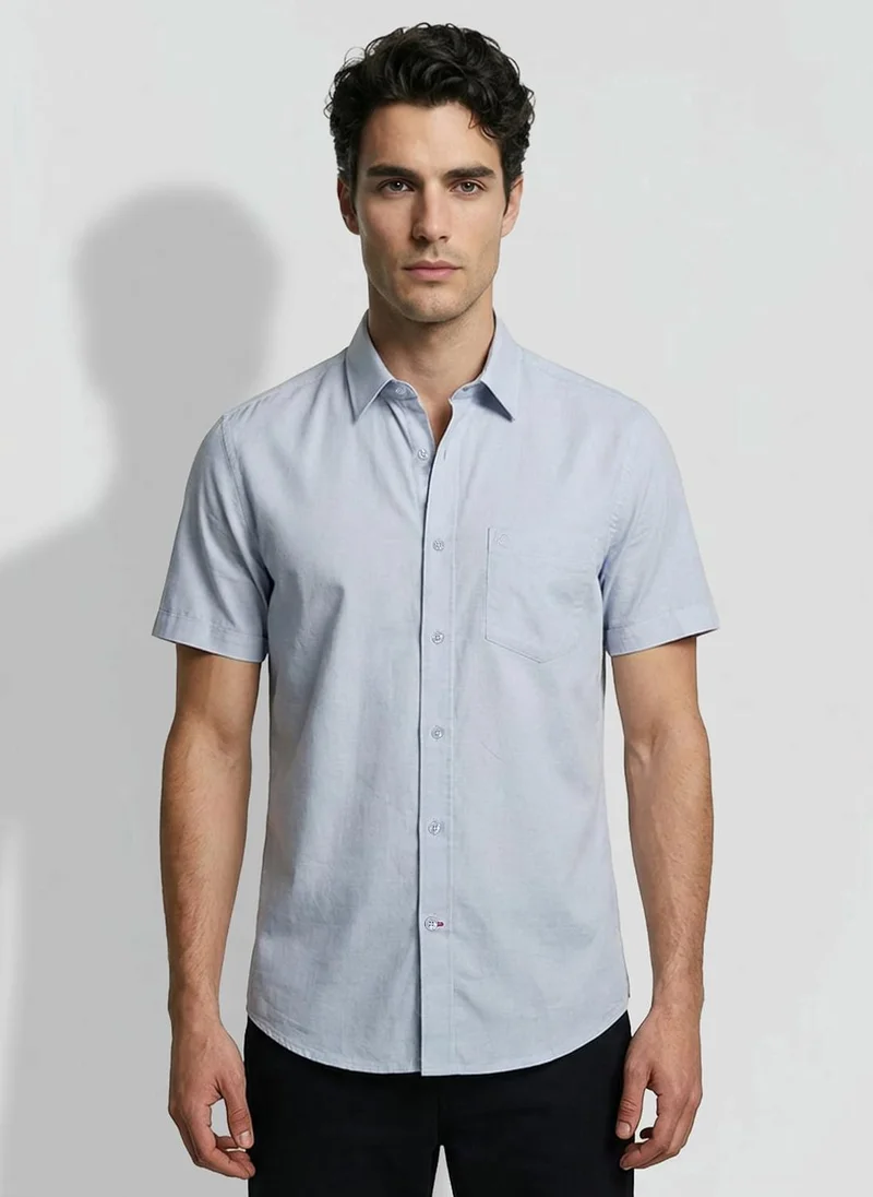 بيينغ هيومان Blue Regular Fit Men's Short Sleeves Casual Shirts