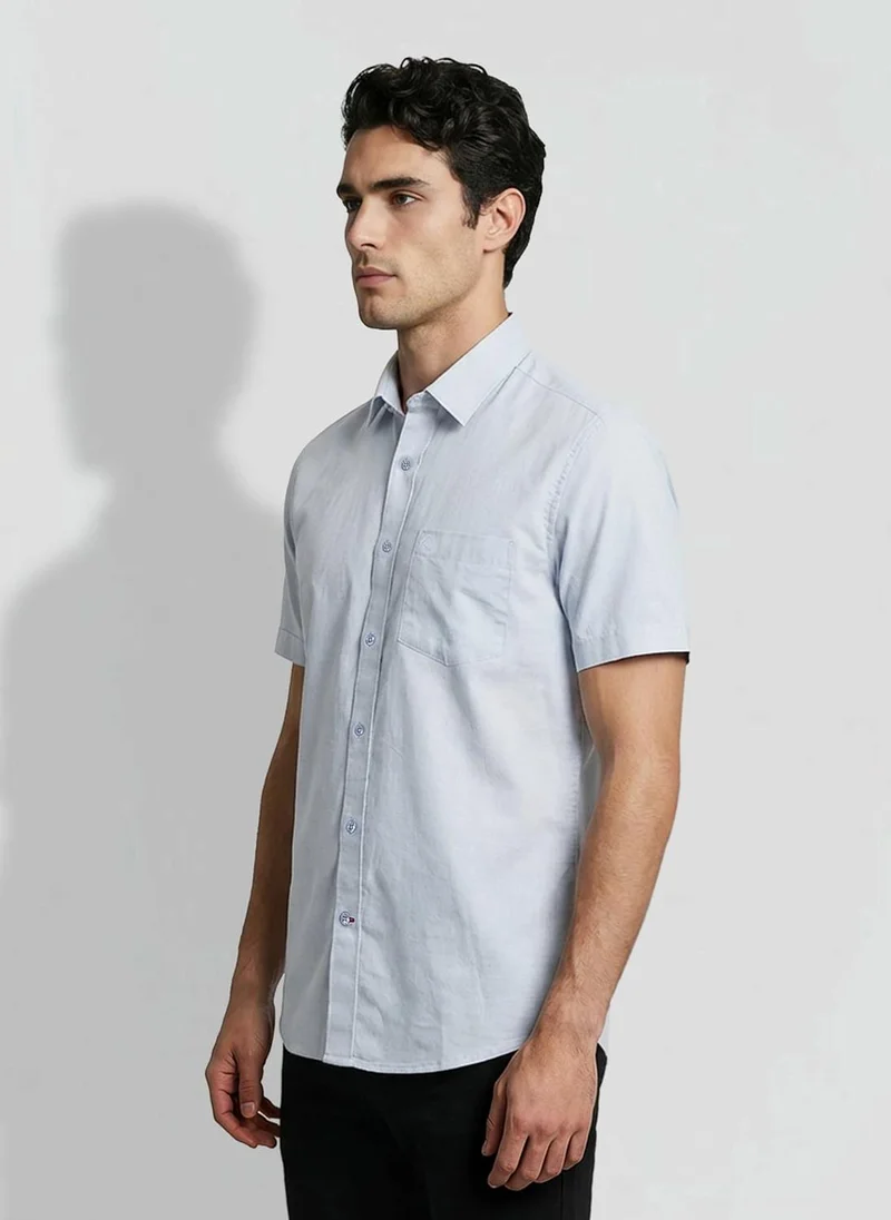 بيينغ هيومان Blue Regular Fit Men's Short Sleeves Casual Shirts