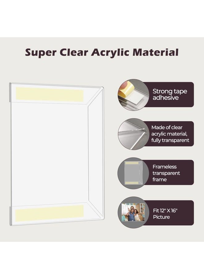 Wbtran 12x16 Inch Acrylic Picture Frames, Clear Photo Frame for Wall with Tape, No Drilling Frameless Picture Frames, Pack of 5 Floating Hanging Picture Frames 12 x 16 for Home, School, Office - Image 3
