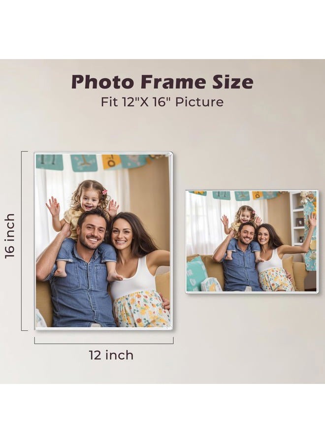 Wbtran 12x16 Inch Acrylic Picture Frames, Clear Photo Frame for Wall with Tape, No Drilling Frameless Picture Frames, Pack of 5 Floating Hanging Picture Frames 12 x 16 for Home, School, Office - Image 2